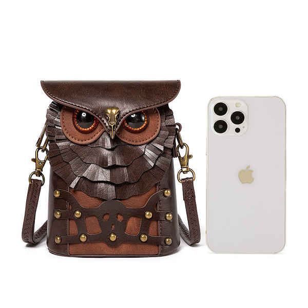 Owl PU Leather Crossbody Shoulder Bag Handbag Adjustable Strap Brown