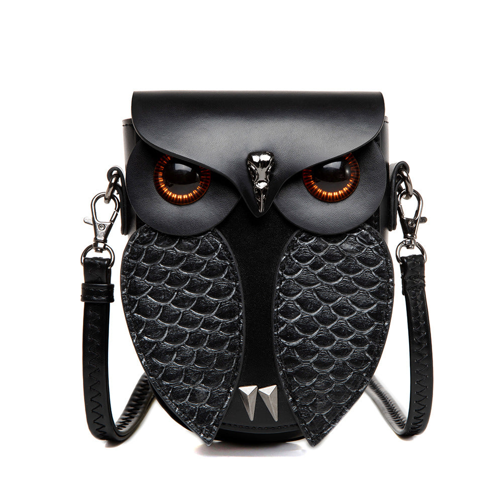 Creative Owl Design PU Leather Crossbody Shoulder Bag Handbag Black