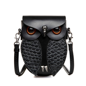 Creative Owl Design PU Leather Crossbody Shoulder Bag Handbag Black