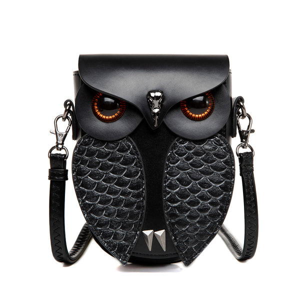 Creative Owl Design PU Leather Crossbody Shoulder Bag Handbag Black