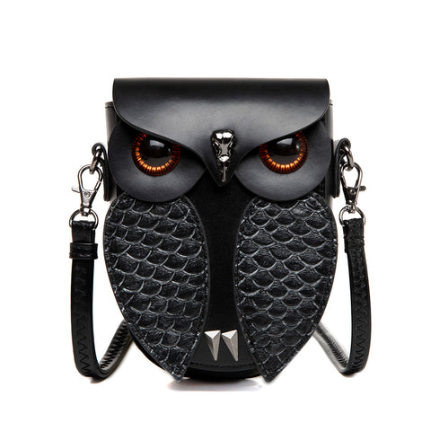 Creative Owl Design PU Leather Crossbody Shoulder Bag Handbag Black