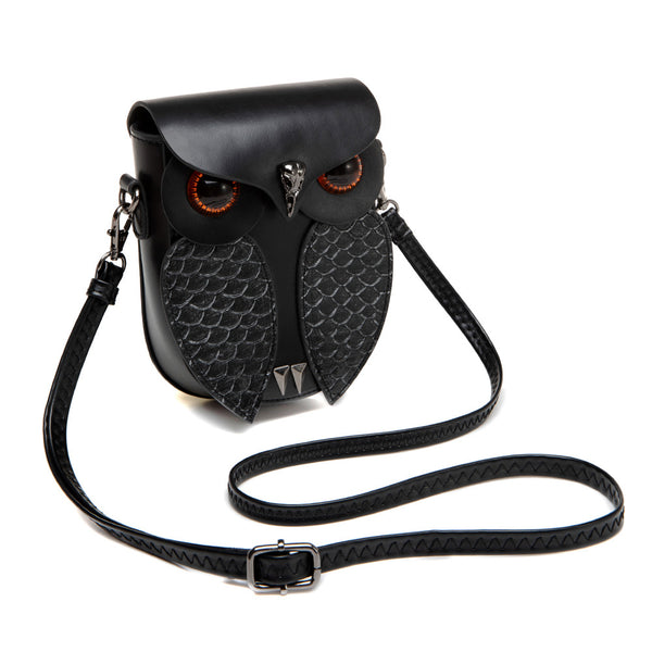 Creative Owl Design PU Leather Crossbody Shoulder Bag Handbag Black