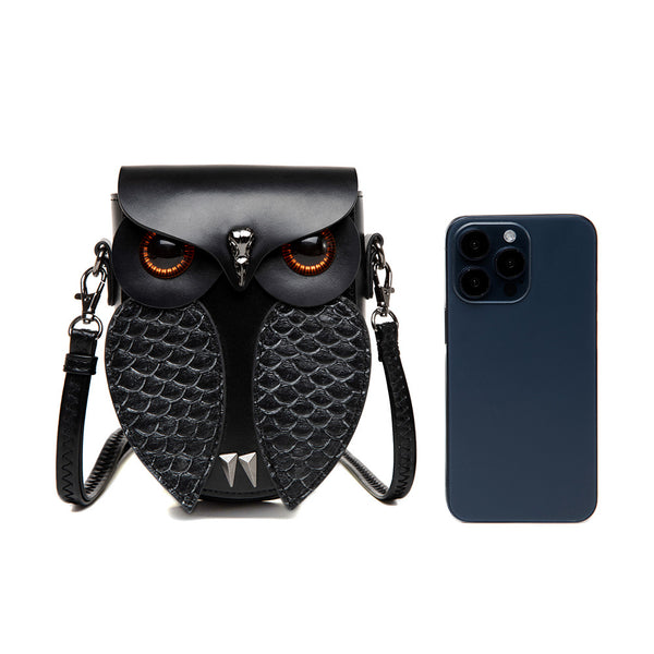 Creative Owl Design PU Leather Crossbody Shoulder Bag Handbag Black
