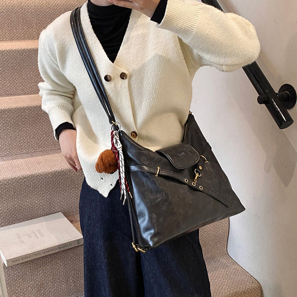 Faux PU Leather Crossbody Shoulder Bag Adjustable Strap Black