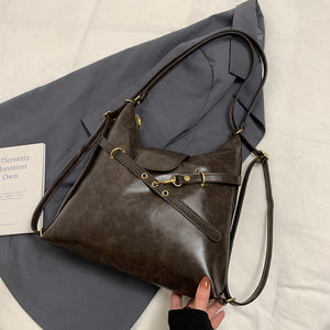 Faux PU Leather Crossbody Shoulder Bag Adjustable Strap Dark Brown