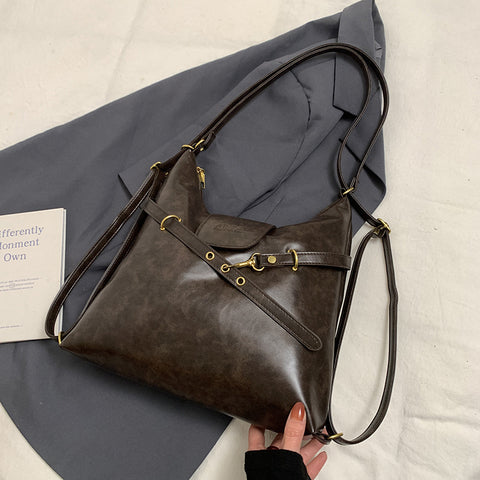 Faux PU Leather Crossbody Shoulder Bag Adjustable Strap Dark Brown
