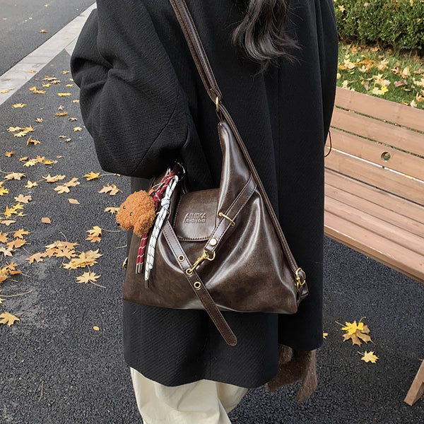 Faux PU Leather Crossbody Shoulder Bag Adjustable Strap Dark Brown