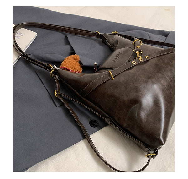 Faux PU Leather Crossbody Shoulder Bag Adjustable Strap Dark Brown