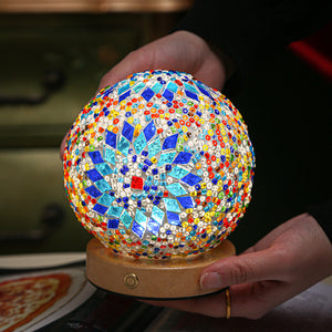Handmade Mosaic Sphere Ball Glass Bedside Table Lamp Light USB 10cm Blue