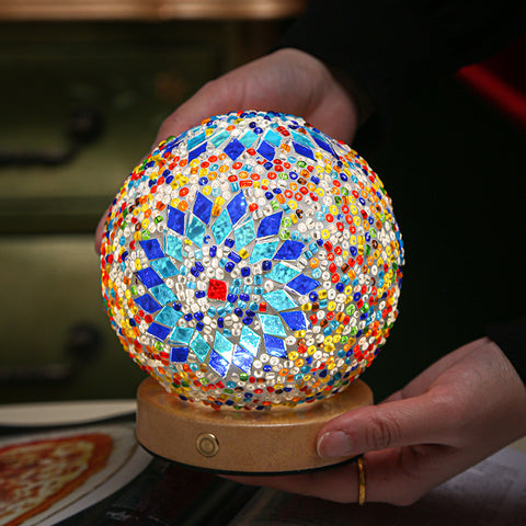 Handmade Mosaic Sphere Ball Glass Bedside Table Lamp Light USB 10cm Blue