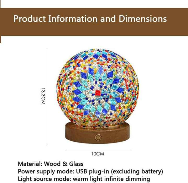 Handmade Mosaic Sphere Ball Glass Bedside Table Lamp Light USB 10cm Blue