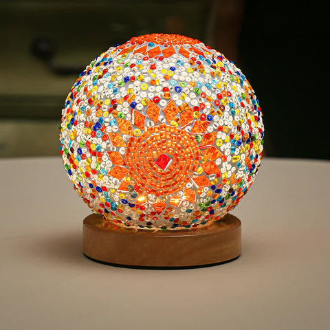 Handmade Mosaic Sphere Ball Glass Bedside Table Lamp Light USB 10cm Orange