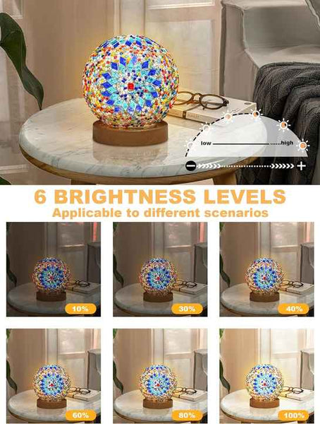 Handmade Mosaic Sphere Ball Glass Bedside Table Lamp Light USB 10cm Pink