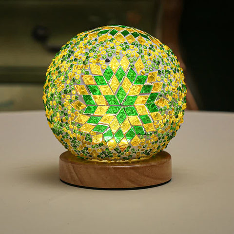 Handmade Mosaic Sphere Ball Glass Bedside Table Lamp Light USB 10cm Green