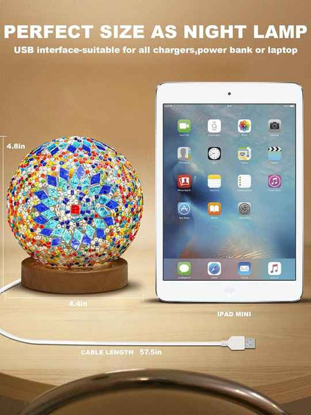 Handmade Mosaic Sphere Ball Glass Bedside Table Lamp Light USB 10cm Green