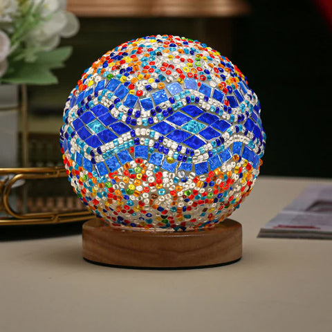 Handmade Mosaic Sphere Ball Glass Bedside Table Lamp Light USB 10cm Blue Wave