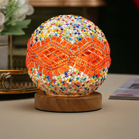 Handmade Mosaic Sphere Ball Glass Bedside Table Lamp Light USB 10cm Orange Wave