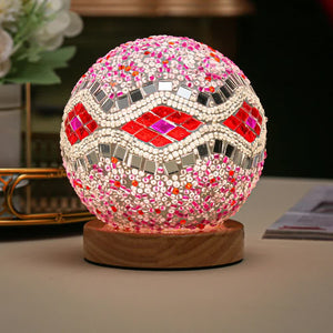 Handmade Mosaic Sphere Ball Glass Bedside Table Lamp Light USB 10cm Pink Diamond