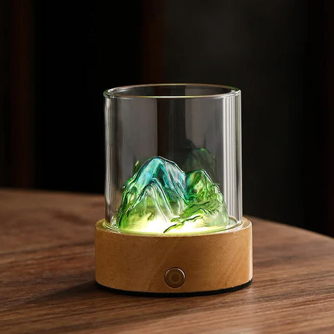 Glass Mountain Bedside Side Table Light Lamp USB Rechargeable Green