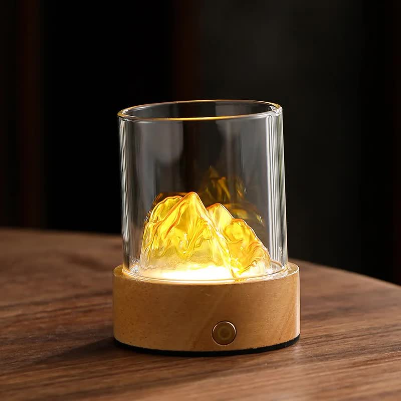 Glass Mountain Bedside Side Table Light Lamp USB Rechargeable Gold
