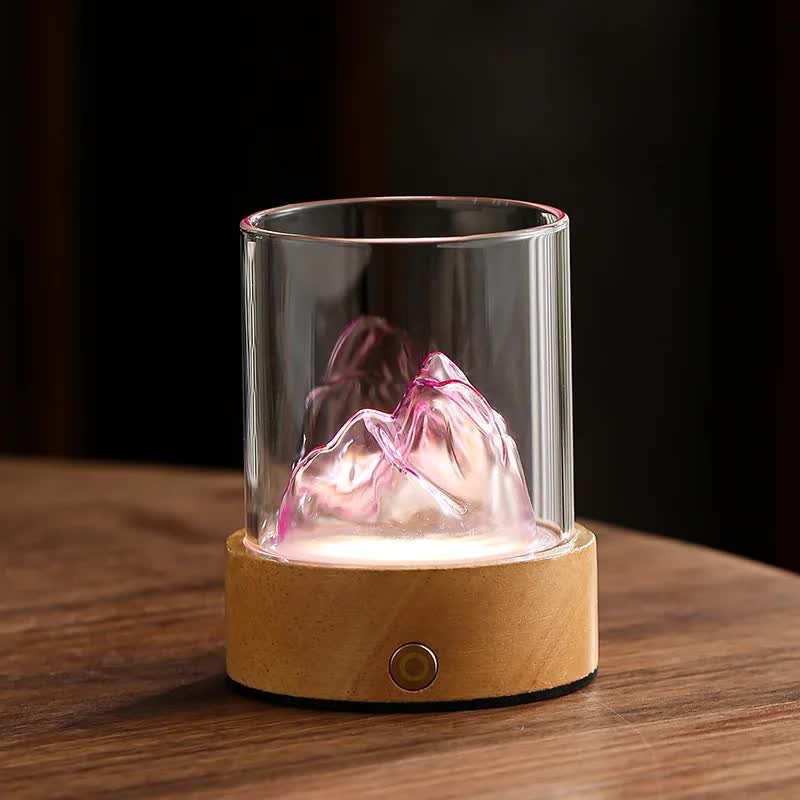 Glass Mountain Bedside Side Table Light Lamp USB Rechargeable Pink
