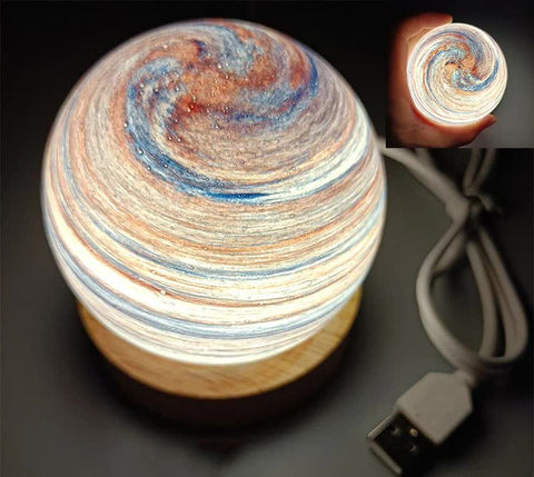 LED Planet Sphere Bedside Table Night Light Lamp Wooden Base USB Brown Blue