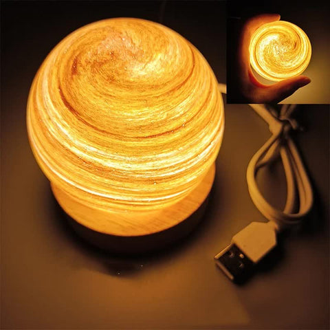 LED Planet Sphere Bedside Table Night Light Lamp Wooden Base USB Orange