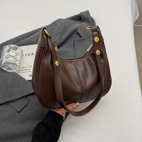 PU Faux Leather Vintage Look Hobo Curved Shoulder Bag Handbag Brown