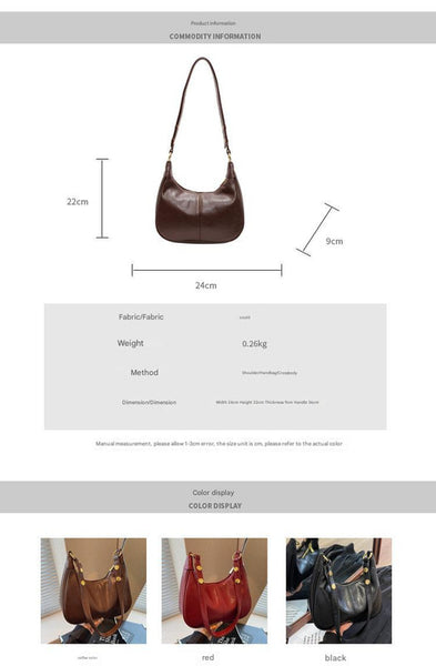 PU Faux Leather Vintage Look Hobo Curved Shoulder Bag Handbag Black