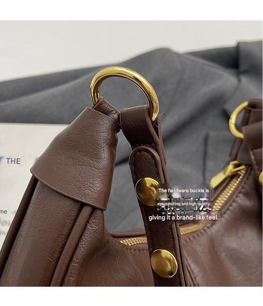 PU Faux Leather Vintage Look Hobo Curved Shoulder Bag Handbag Black