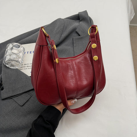 PU Faux Leather Vintage Look Hobo Curved Shoulder Bag Handbag Red