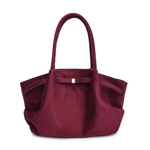 Faux Suede Soft Tote Shoulder Bag Handbag Purple Red