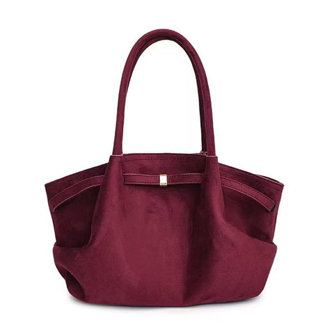 Faux Suede Soft Tote Shoulder Bag Handbag Purple Red