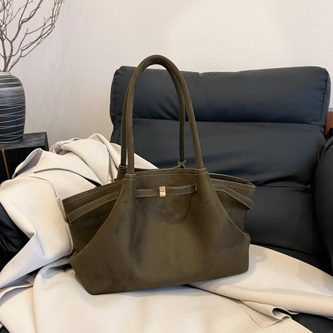 Faux Suede Soft Tote Shoulder Bag Handbag Dark Green