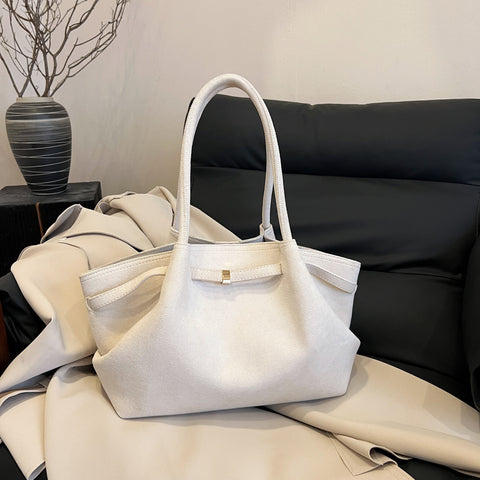 Faux Suede Soft Tote Shoulder Bag Handbag Beige