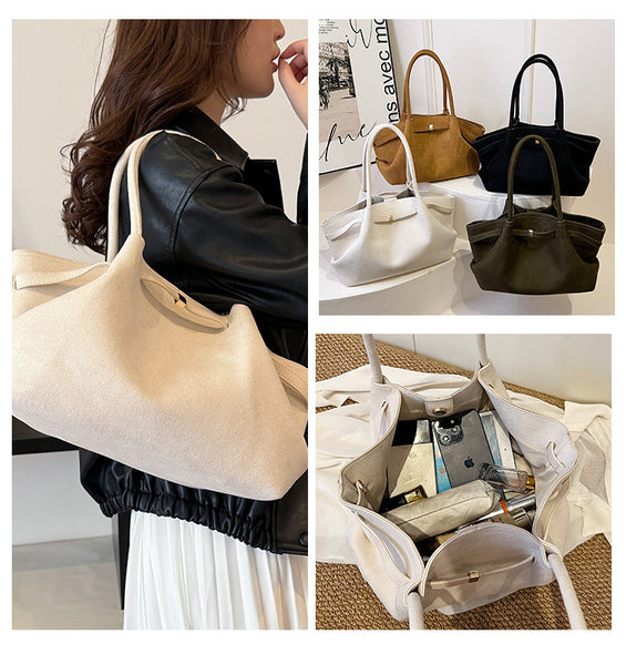 Faux Suede Soft Tote Shoulder Bag Handbag Beige