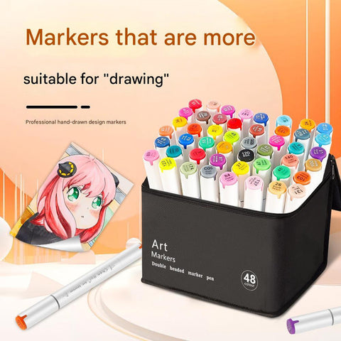 48 Colour Dual Broad Fine Tip Alcohol Ink Marker Pens Drawing Craft