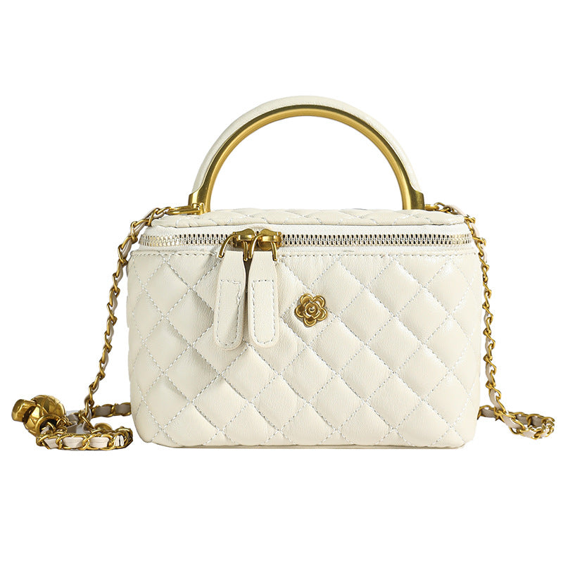 Elegant Quilted Evening Mini Box Handbag Chain Strap Metal Handle White