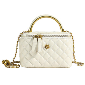 Elegant Quilted Evening Mini Box Handbag Chain Strap Metal Handle White