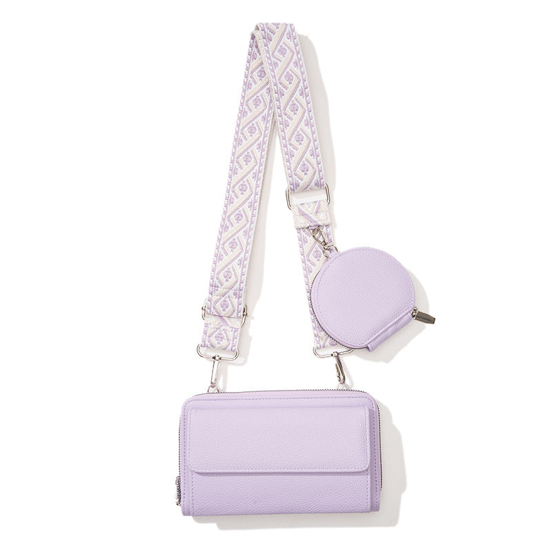 2 Piece Phone Crossbody Shoulder Bag Coin Purse Wide Strap Light Purple Lilac