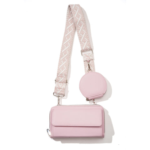 2 Piece Phone Crossbody Shoulder Bag Coin Purse Wide Strap Light Pink