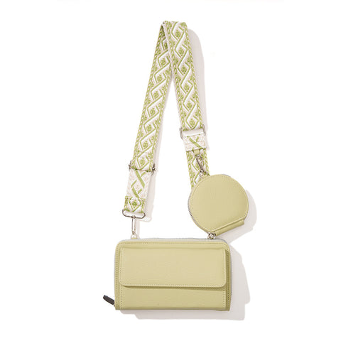 2 Piece Phone Crossbody Shoulder Bag Coin Purse Wide Strap Light Green
