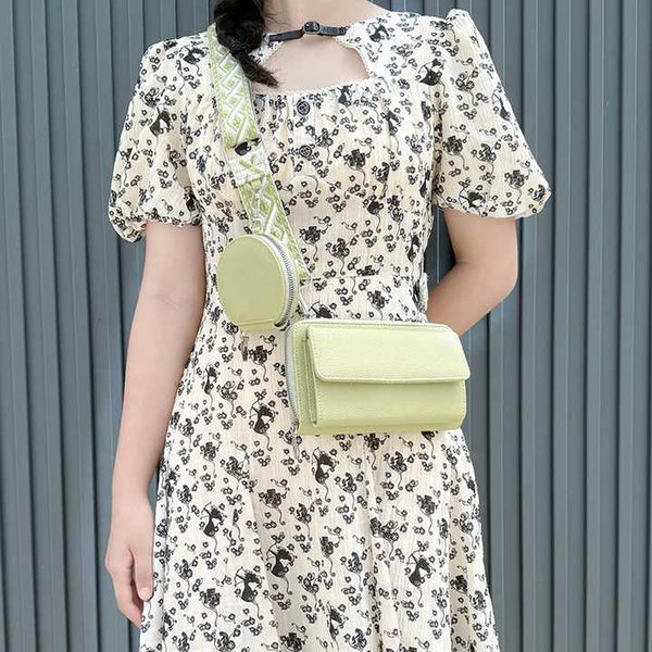 2 Piece Phone Crossbody Shoulder Bag Coin Purse Wide Strap Light Green