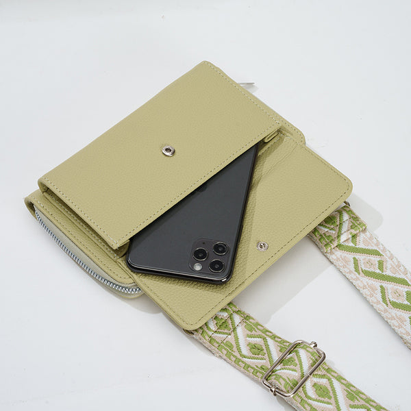 2 Piece Phone Crossbody Shoulder Bag Coin Purse Wide Strap Light Green