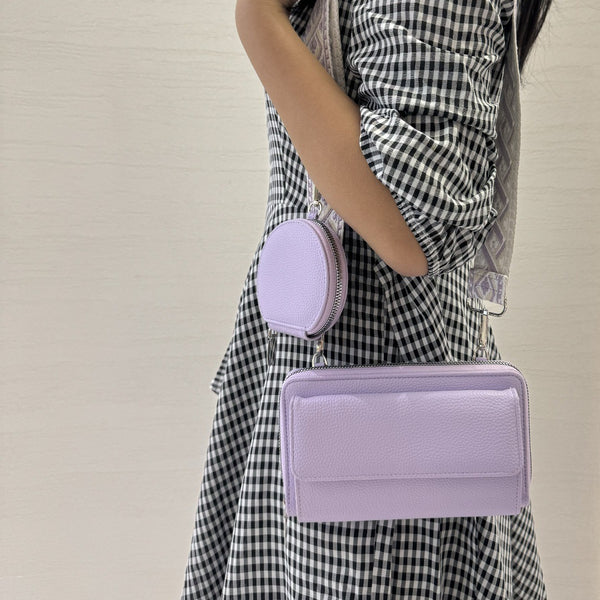 2 Piece Phone Crossbody Shoulder Bag Coin Purse Wide Strap Light Blue