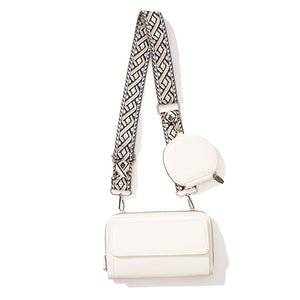 2 Piece Phone Crossbody Shoulder Bag Coin Purse Wide Strap White