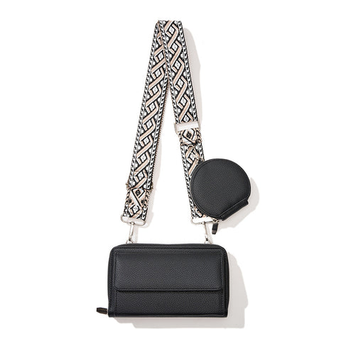 2 Piece Phone Crossbody Shoulder Bag Coin Purse Wide Strap Black