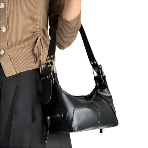 Faux PU Leather Underarm Shoulder Bag Handbag Compact Multi Pocket Black