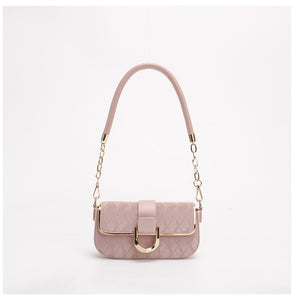 Quilted Gold Chain Strap Accents Buckle PU Leather Shoulder Bag Handbag Pink