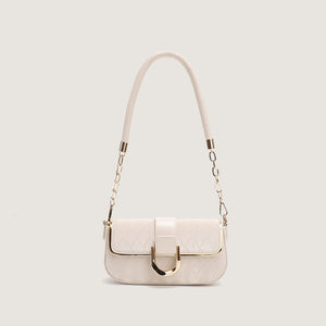 Quilted Gold Chain Strap Accents Buckle PU Leather Shoulder Bag Handbag White